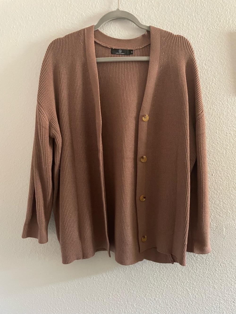 Relaxed Ribbed Button Cardigan in Dusty Mauve